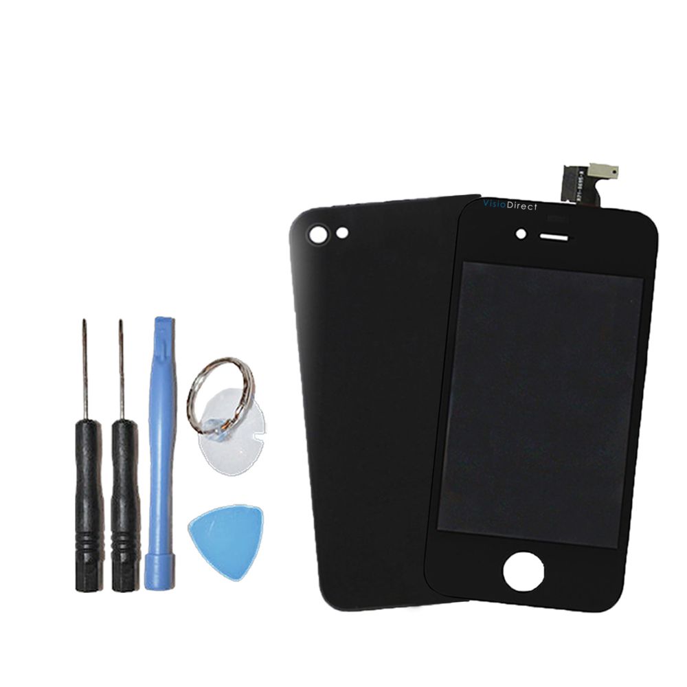 Visiodirect - Vitre tactile ecran LCD sur chassis pour iPhone 4S noir + vitre arrière + outils - Protection écran smartphone