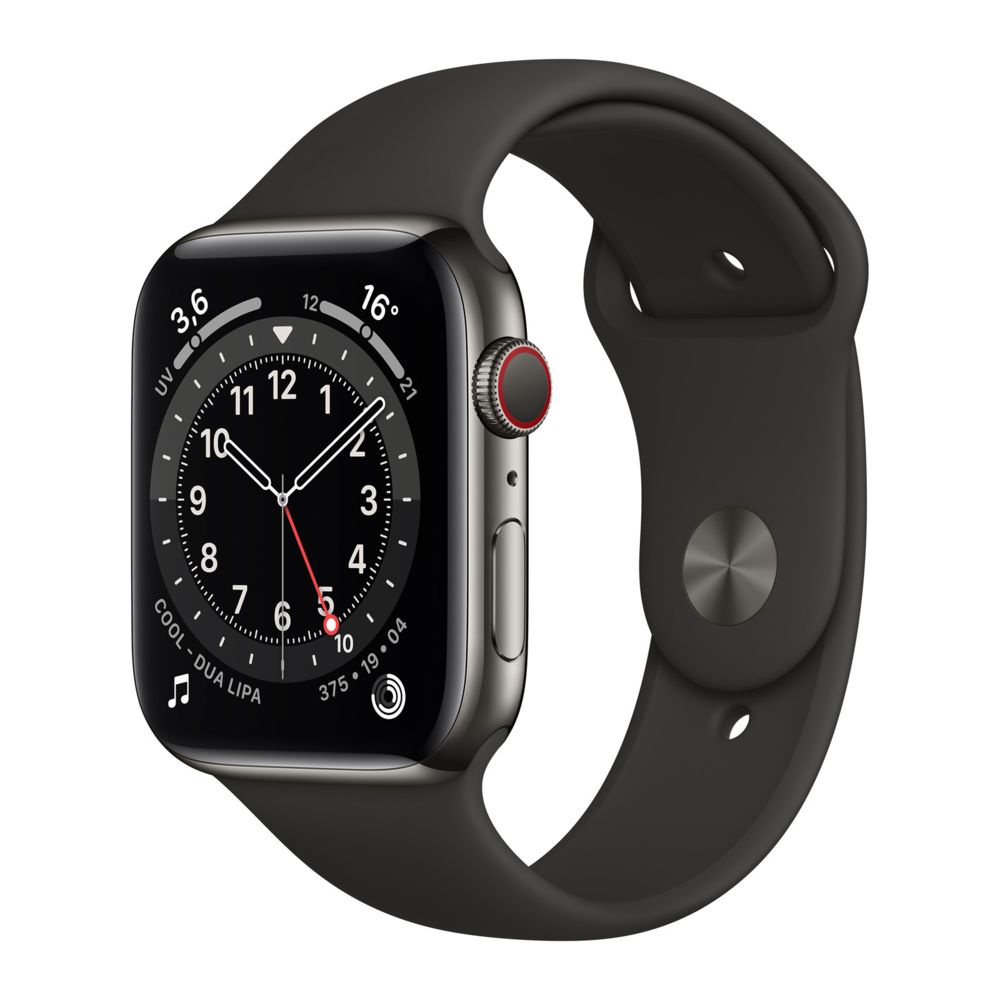 Apple - Watch Series 6 - GPS+Cellular - 44 - Acier / Bracelet Sport Noir - Regular - Apple Watch