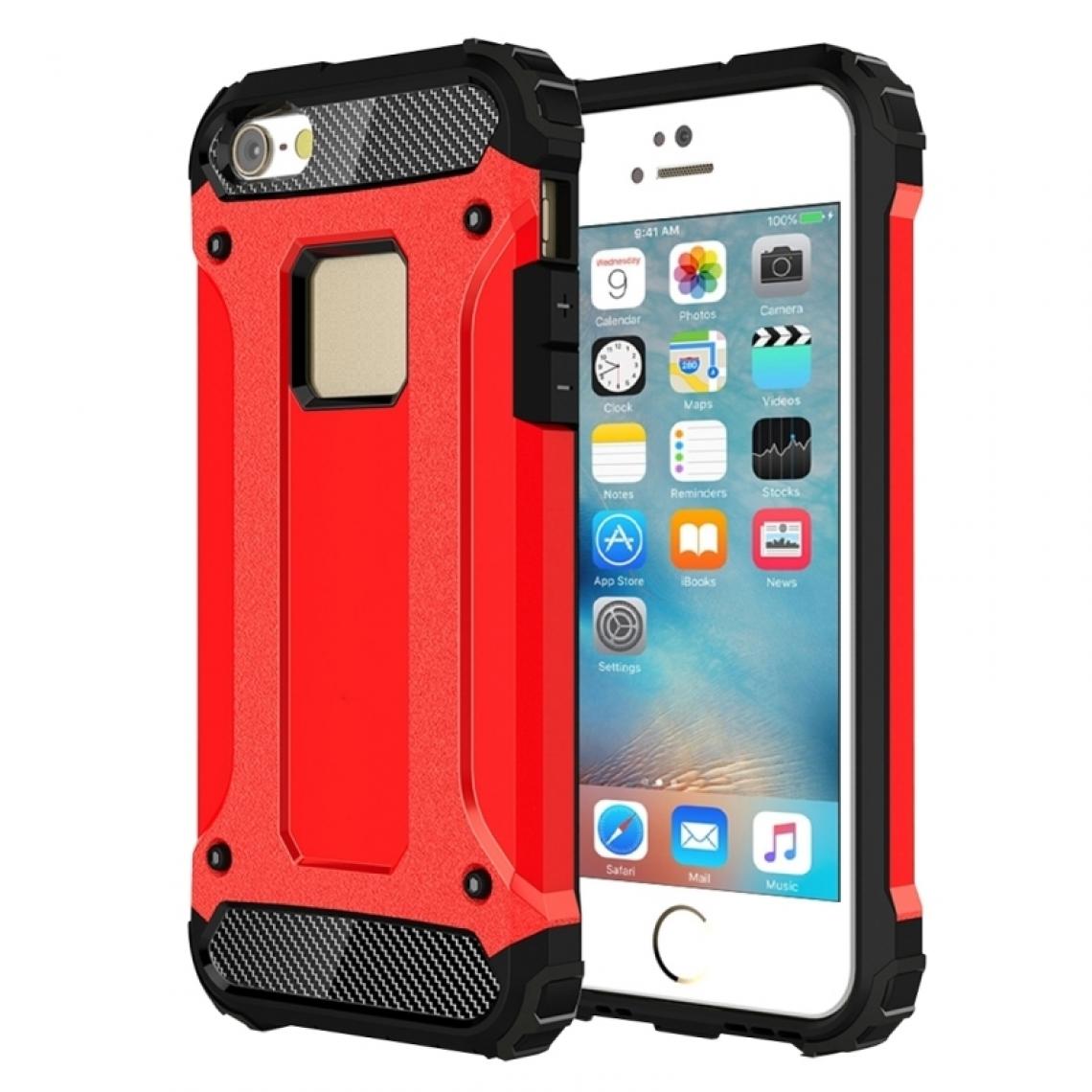 Wewoo - Coque renforcée rouge pour iPhone SE & 5 & 5s Armure Tough TPU + PC - Coque, étui smartphone
