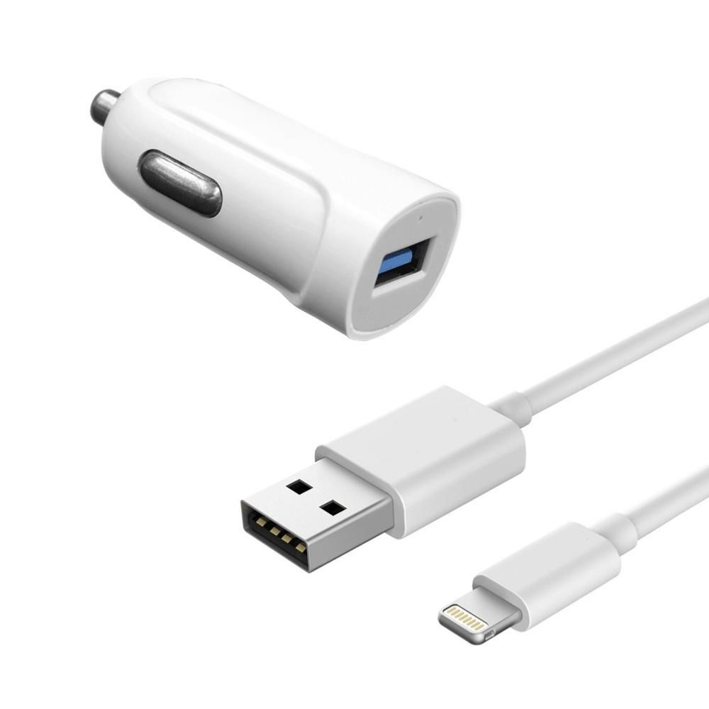 Inexstart - Chargeur Voiture Allume Cigare Lightning Blanc 2.4A pour Apple iPhone XS - Support téléphone pour voiture