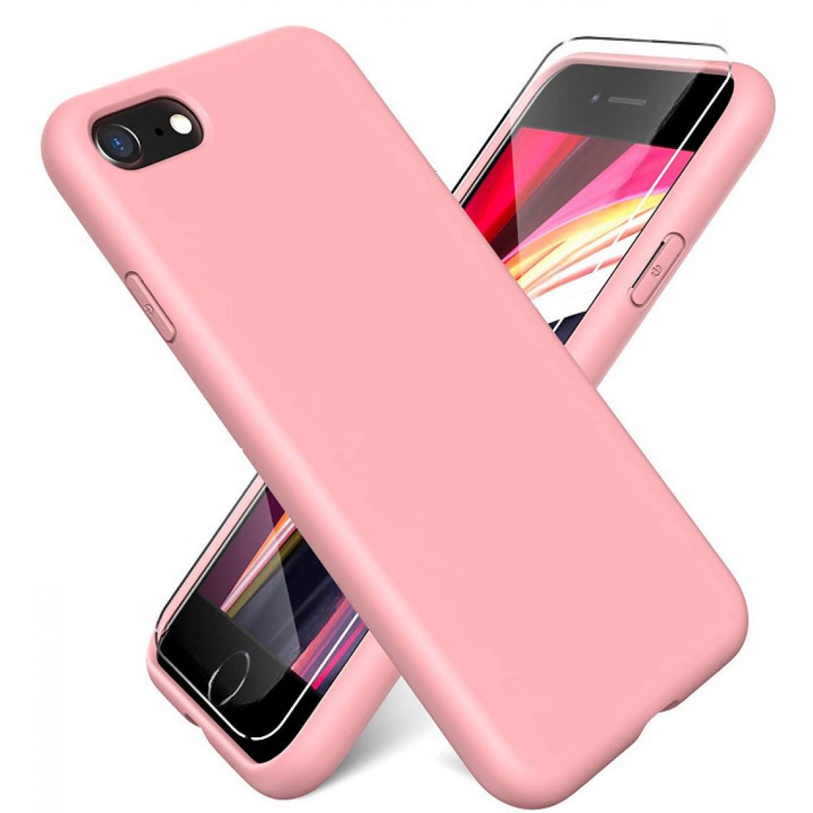 Little Boutik - Coque Silicone Rose + Verre Trempe Pour iPhone SE 2022 Little Boutik® - Coque, étui smartphone