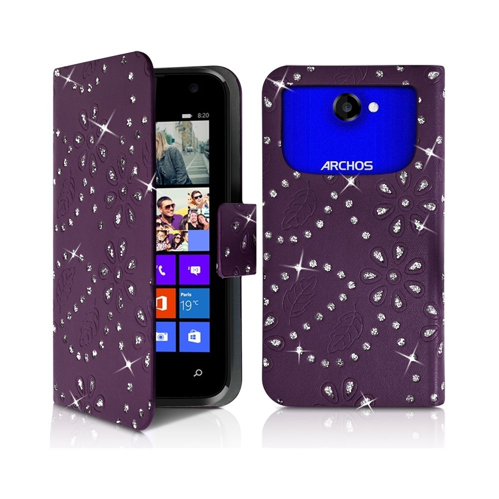 Karylax - Housse Coque Etui Portefeuille Motif Diamant Universel S couleur violet pour Archos 40 Cesium - Autres accessoires smartphone