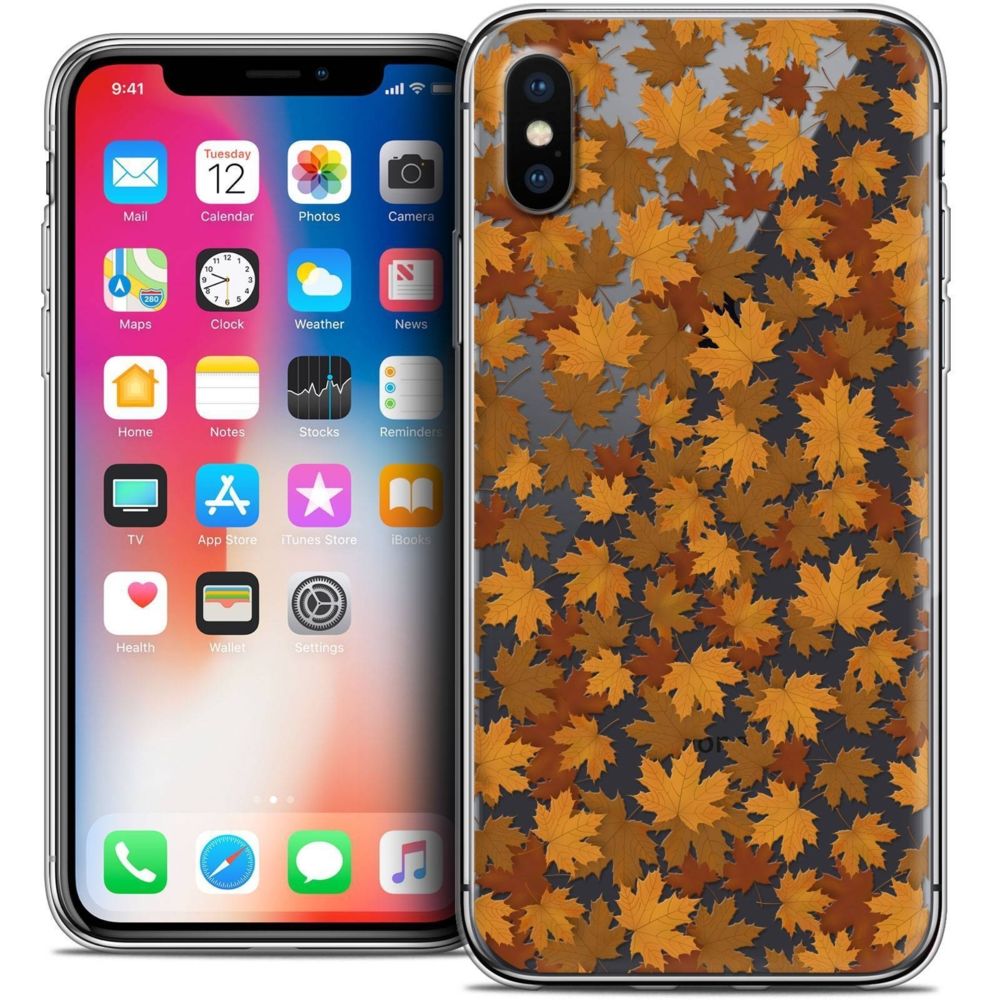 Caseink - Coque Housse Etui Apple iPhone Xs / X (5.8 ) [Crystal Gel HD Collection Autumn 16 Design Feuilles - Souple - Ultra Fin - Imprimé en France] - Coque, étui smartphone