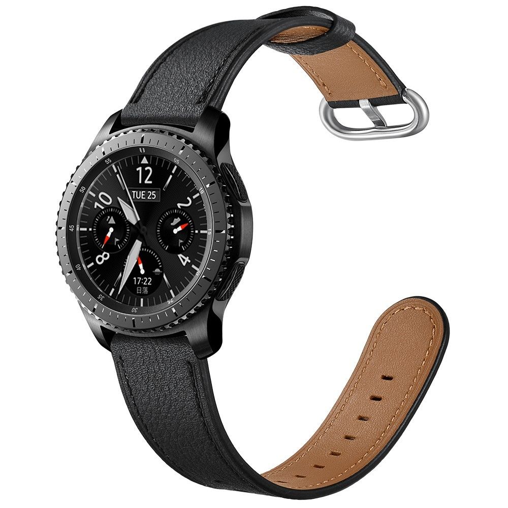 marque generique - Bracelet en cuir véritable noir pour votre Samsung Gear S3 Classic/S3 Frontier - Accessoires bracelet connecté