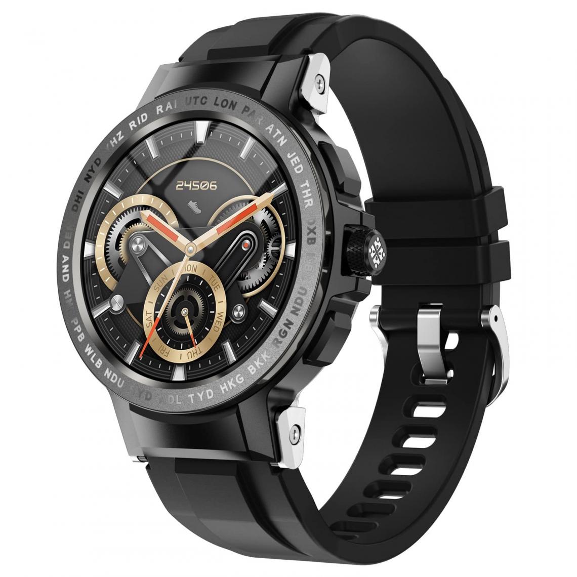 Chronotech Montres - Chronus Smart Watch for Men, Fitness Tracker with 24 Exercise Modes,1.28 inch DIY Touch Screen Heart Rate Sleep Monitor Message Notification, IP68 Waterproof Step Counter Activity Trackers for iOS Android(black) - Montre connectée