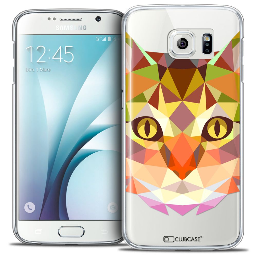 Caseink - Coque Housse Etui Galaxy S6 [Crystal HD Polygon Series Animal - Rigide - Ultra Fin - Imprimé en France] - Chat - Coque, étui smartphone