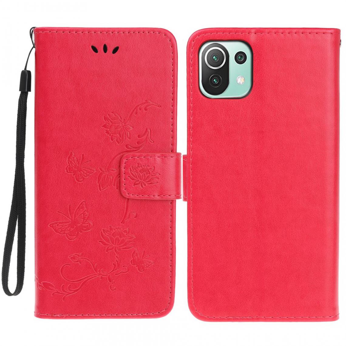 Other - Etui en PU Empreinte Papillon Fleur avec support rouge pour votre Xiaomi Mi 11 Lite 5G/4G - Coque, étui smartphone