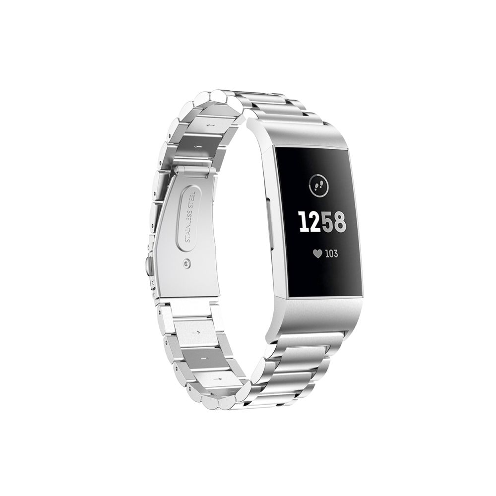 Wewoo - Trois perles boucle ardillon bracelet en acier inoxydable solide de montre-bracelet pour Fitbit charge 3 (argent) - Bracelet connecté