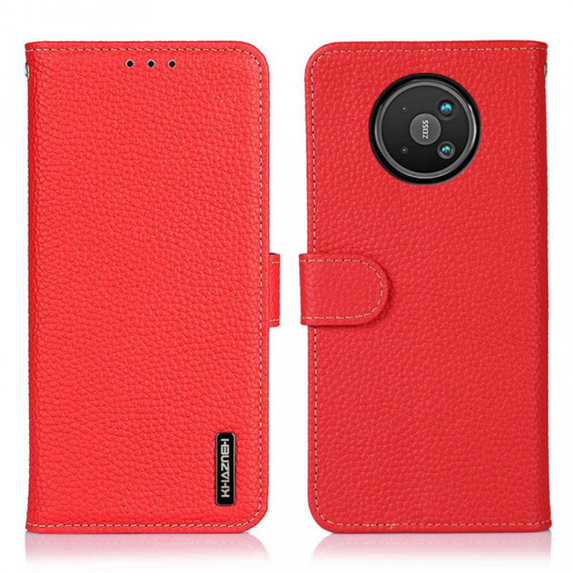 Other - Etui en cuir véritable Couche supérieure à texture litchi avec support rouge pour votre Nokia 8 V 5G - Coque, étui smartphone