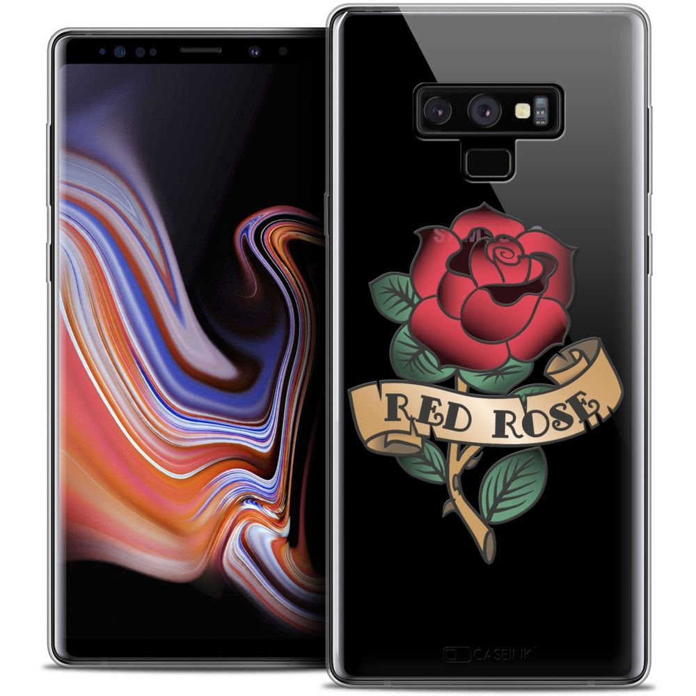 Caseink - Coque Housse Etui Samsung Galaxy Note 9 (6.4 ) [Crystal Gel HD Collection Tatoo Lover Design Red Rose - Souple - Ultra Fin - Imprimé en France] - Coque, étui smartphone