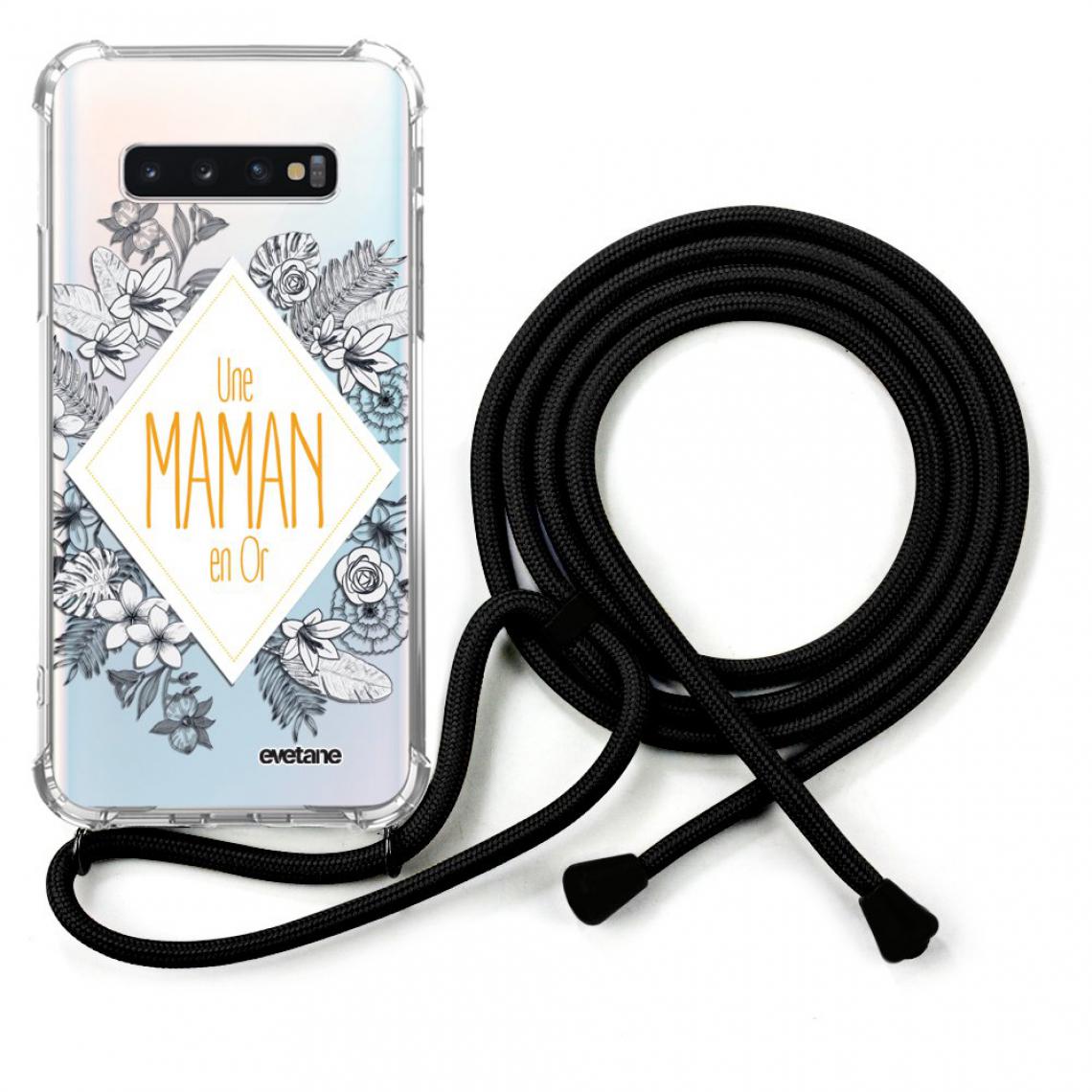 Evetane - Coque Samsung Galaxy S10 coque avec cordon transparente Une Maman en or - Coque, étui smartphone