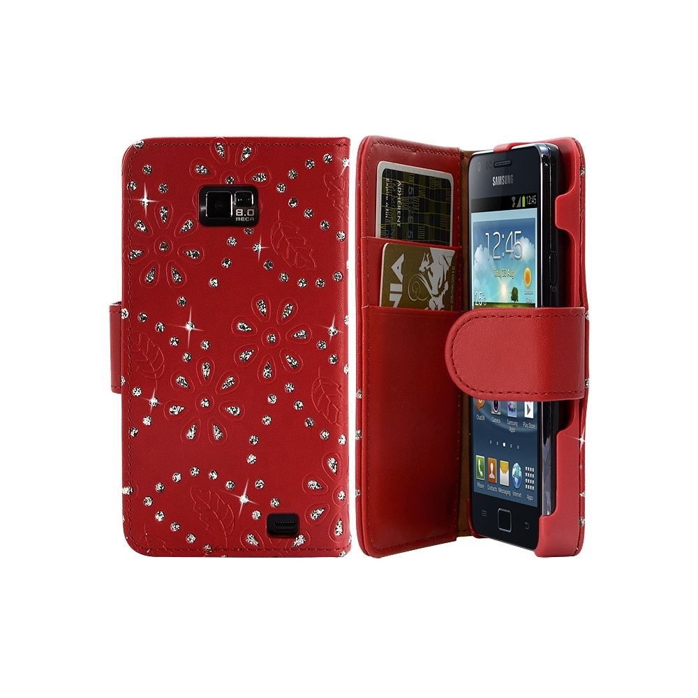 Karylax - Housse Coque Etui Portefeuille pour Samsung Galaxy S2 Style Diamant Couleur Rouge - Autres accessoires smartphone