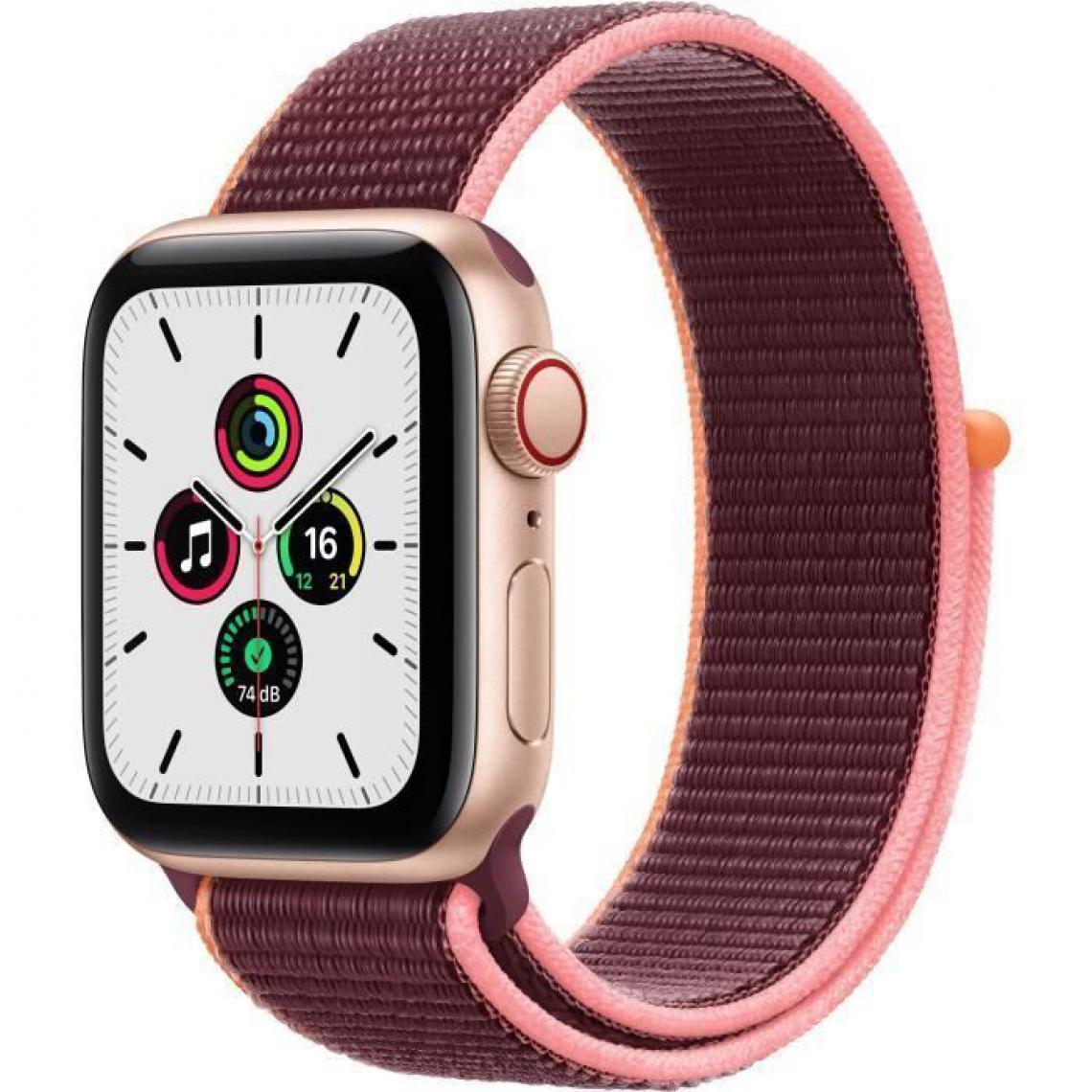 Apple - Apple Watch SE GPS + Cellular, 40mm Boîtier en Aluminium Or avec Bracelet Sport Prune - Apple Watch