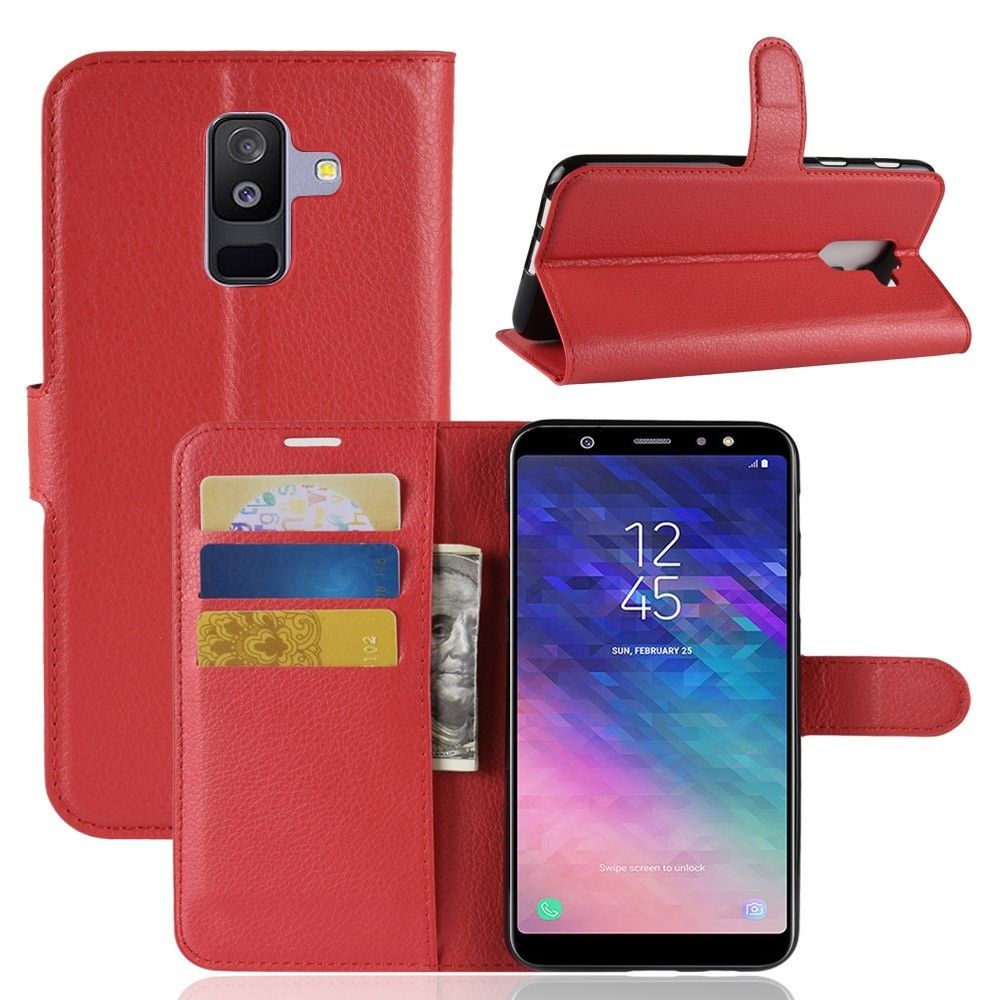 marque generique - Etui en PU coloré en rouge pour votre Samsung Galaxy A6 Plus (2018) - Autres accessoires smartphone