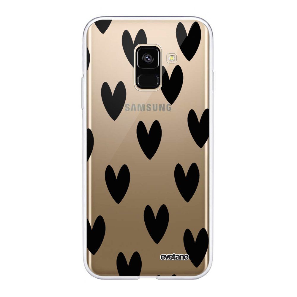 Evetane - Coque Samsung Galaxy A8 2018 souple Coeurs Noirs Motif Ecriture Tendance Evetane. - Coque, étui smartphone