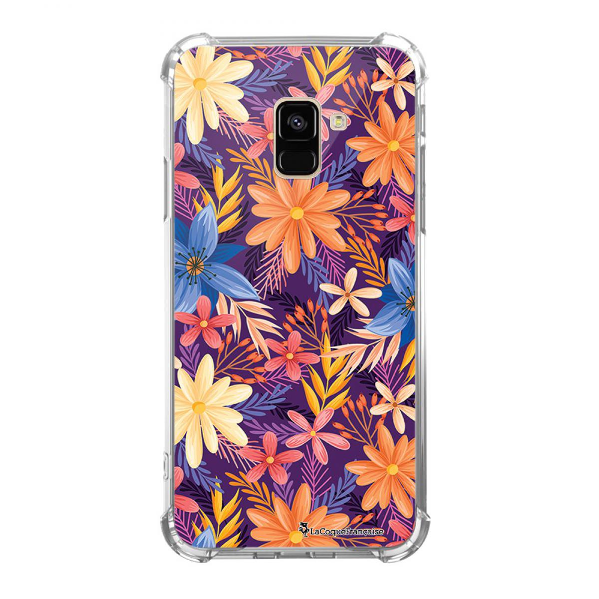 La Coque Francaise - Coque Samsung Galaxy A8 2018 anti-choc souple angles renforcés Fleurs violettes et oranges La Coque Francaise - Coque, étui smartphone