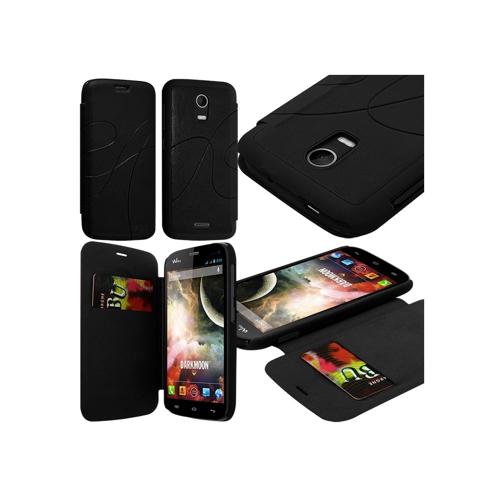 Karylax - Coque Etui à rabat latéral et porte-carte pour Wiko Darkmoon couleur Noir + Film de Protection d'écran - Autres accessoires smartphone