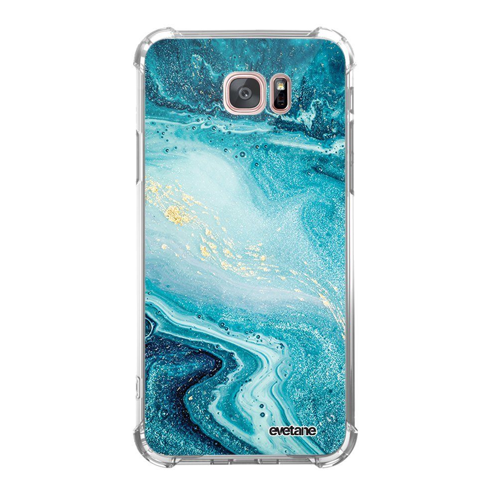 Evetane - Coque Samsung Galaxy S7 Edge anti-choc souple avec angles renforcés transparente Bleu Nacré Marbre Evetane - Coque, étui smartphone