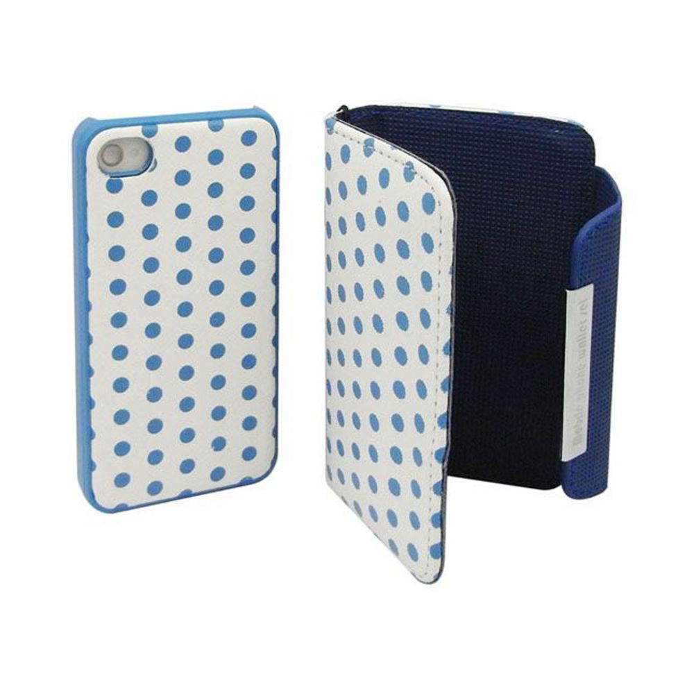 Caseink - Etui iPhone 4S / 4 Portefeuille + Coque 2 en 1 Cuir à points Bleue - Coque, étui smartphone