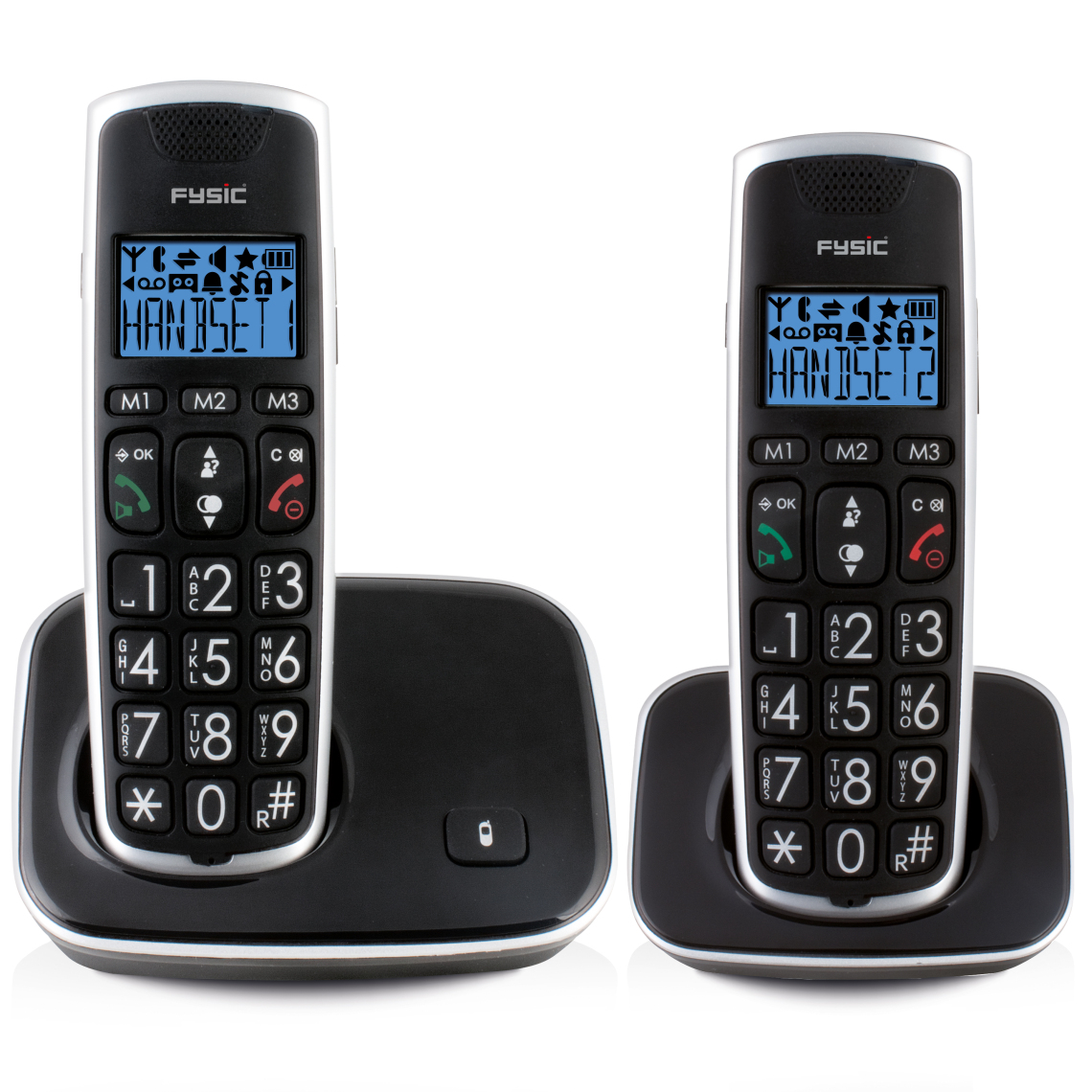 FYSIC - Fysic Téléphone DECT FX-6020 double Noir et argenté - Téléphone fixe sans fil
