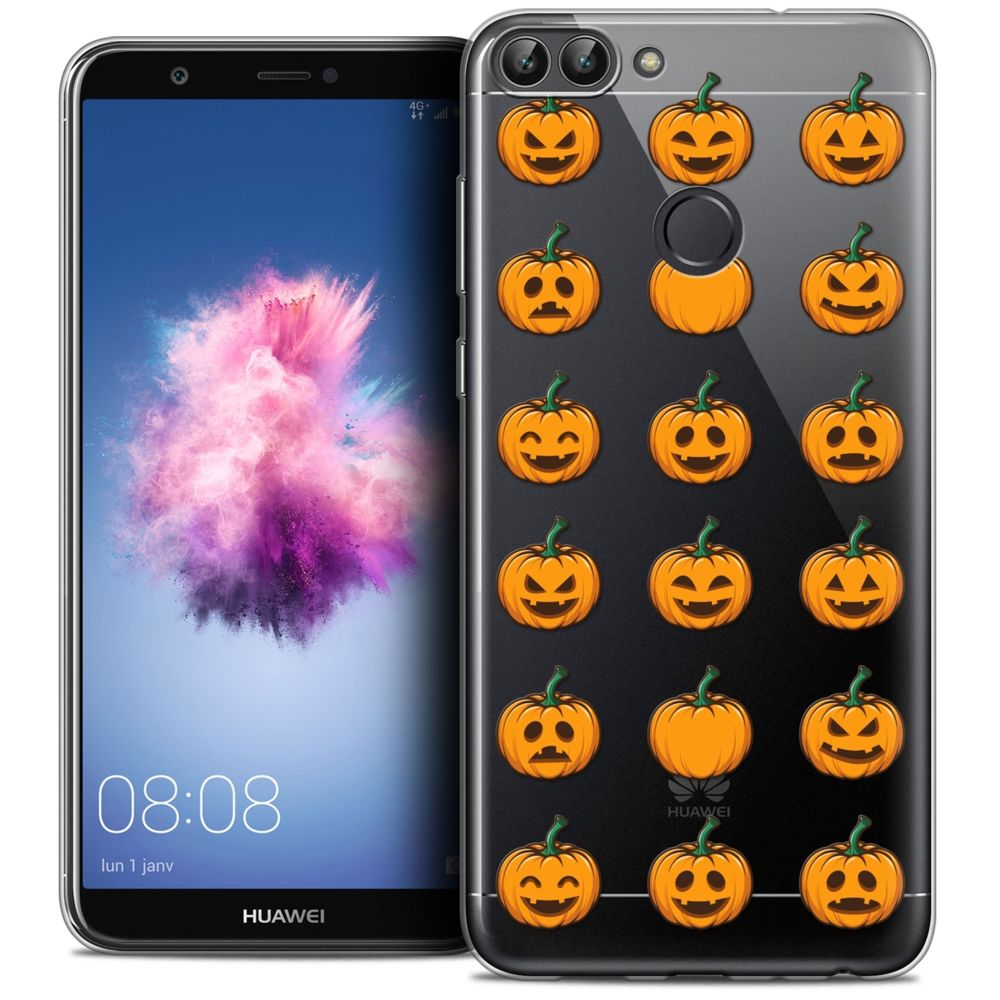 Caseink - Coque Housse Etui Huawei P Smart (5.7 ) [Crystal Gel HD Collection Halloween Design Smiley Citrouille - Souple - Ultra Fin - Imprimé en France] - Coque, étui smartphone