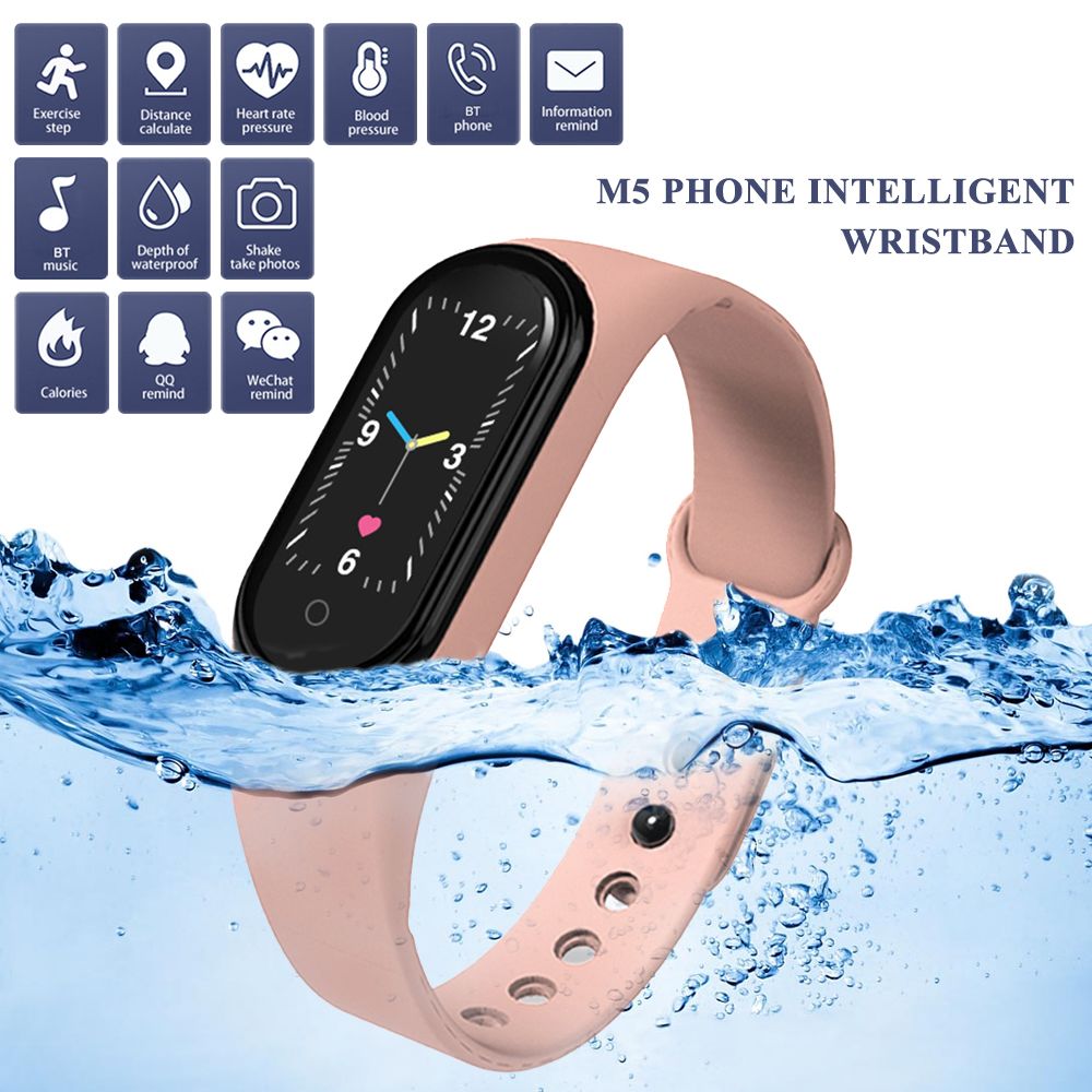 Generic - M5 bracelet intelligent BT téléphone montre de fitness moniteur de pression artérielle de fréquence cardiaque étanche (rose) - Montre connectée