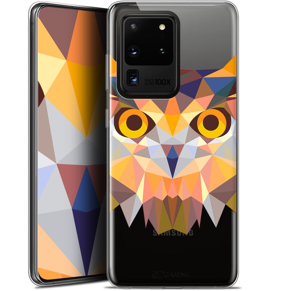 Caseink - Coque Pour Samsung Galaxy S20 Ultra (6.9 ) [Gel HD Polygon Series Animal - Souple - Ultra Fin - Imprimé en France] Hibou - Coque, étui smartphone