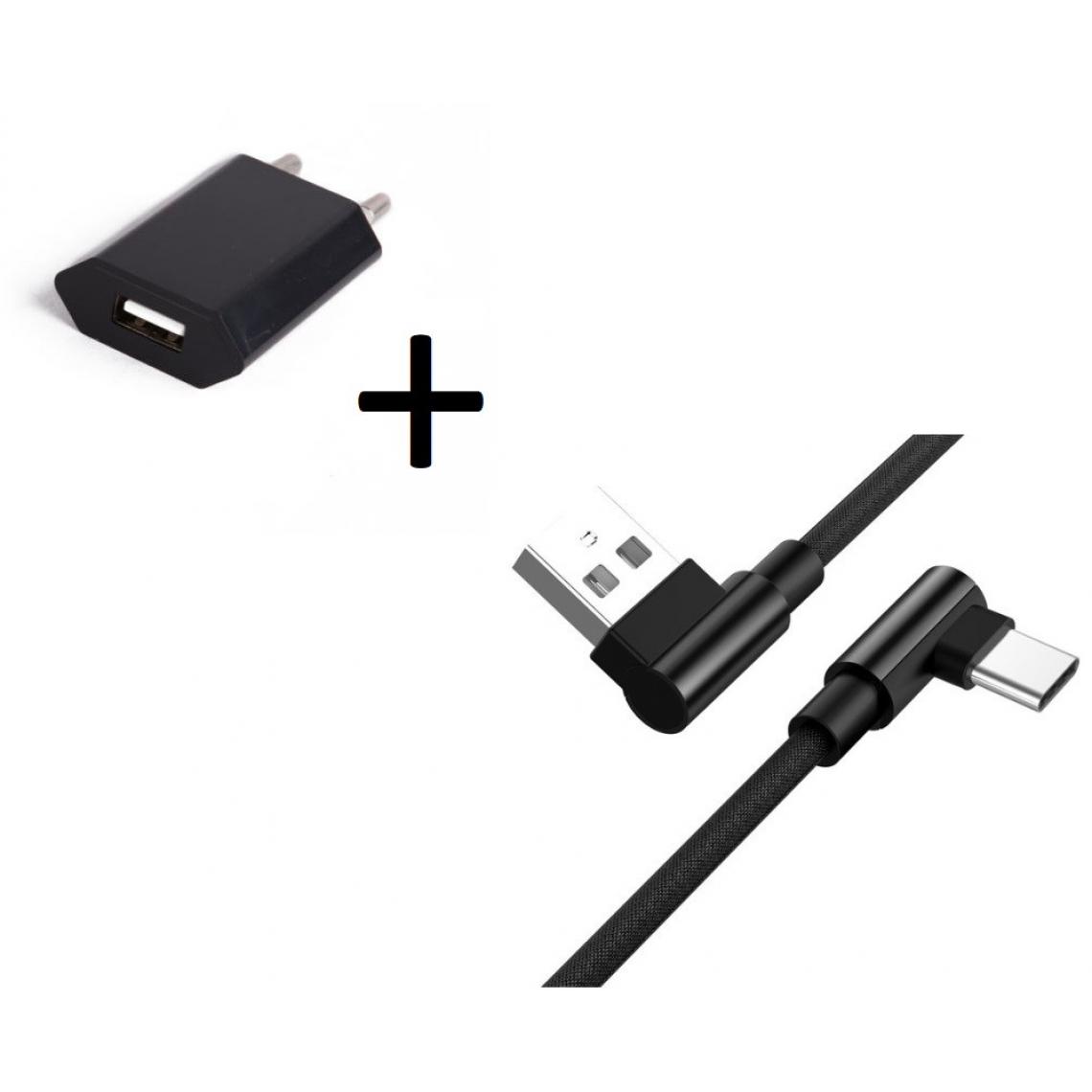 Shot - Pack pour "Asus ZenFone 7" Smartphone Type C (Cable 90 degres Fast Charge + Prise Secteur Couleur) (NOIR) - Chargeur secteur téléphone