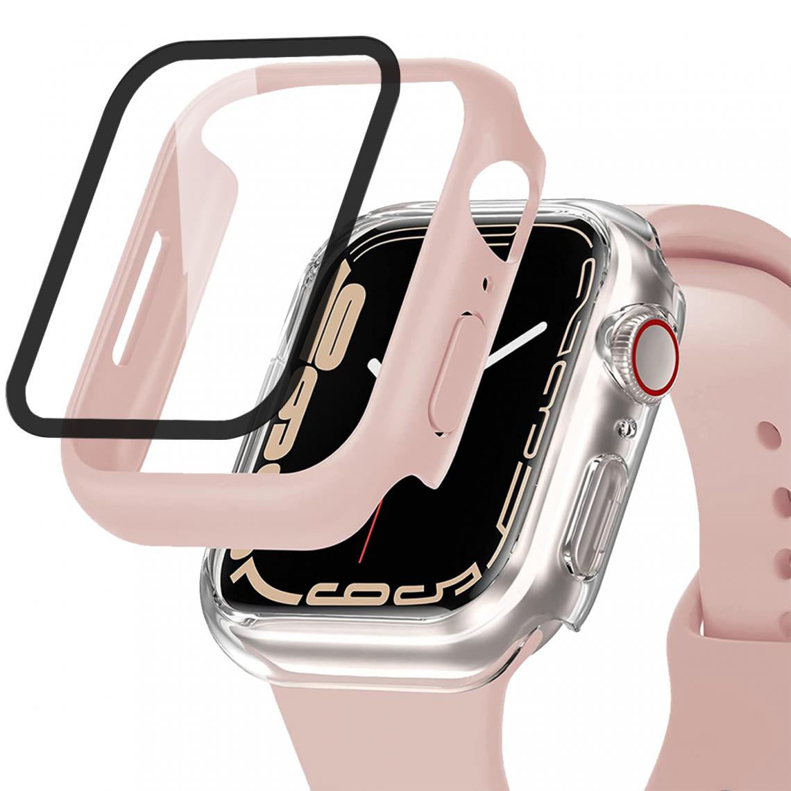 Visiodirect - Film protecteur verre trempé 3D incurvé pour Apple Watch Series 7 45mm + coque de protection rose - VISIODIRECT - - Coque, étui smartphone