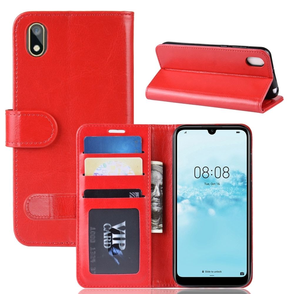 Wewoo - Housse Coque en cuir rabattable horizontale à texture unique R64 pour Huawei Y5 2019avec support et fentes cartes et portefeuille rouge - Coque, étui smartphone
