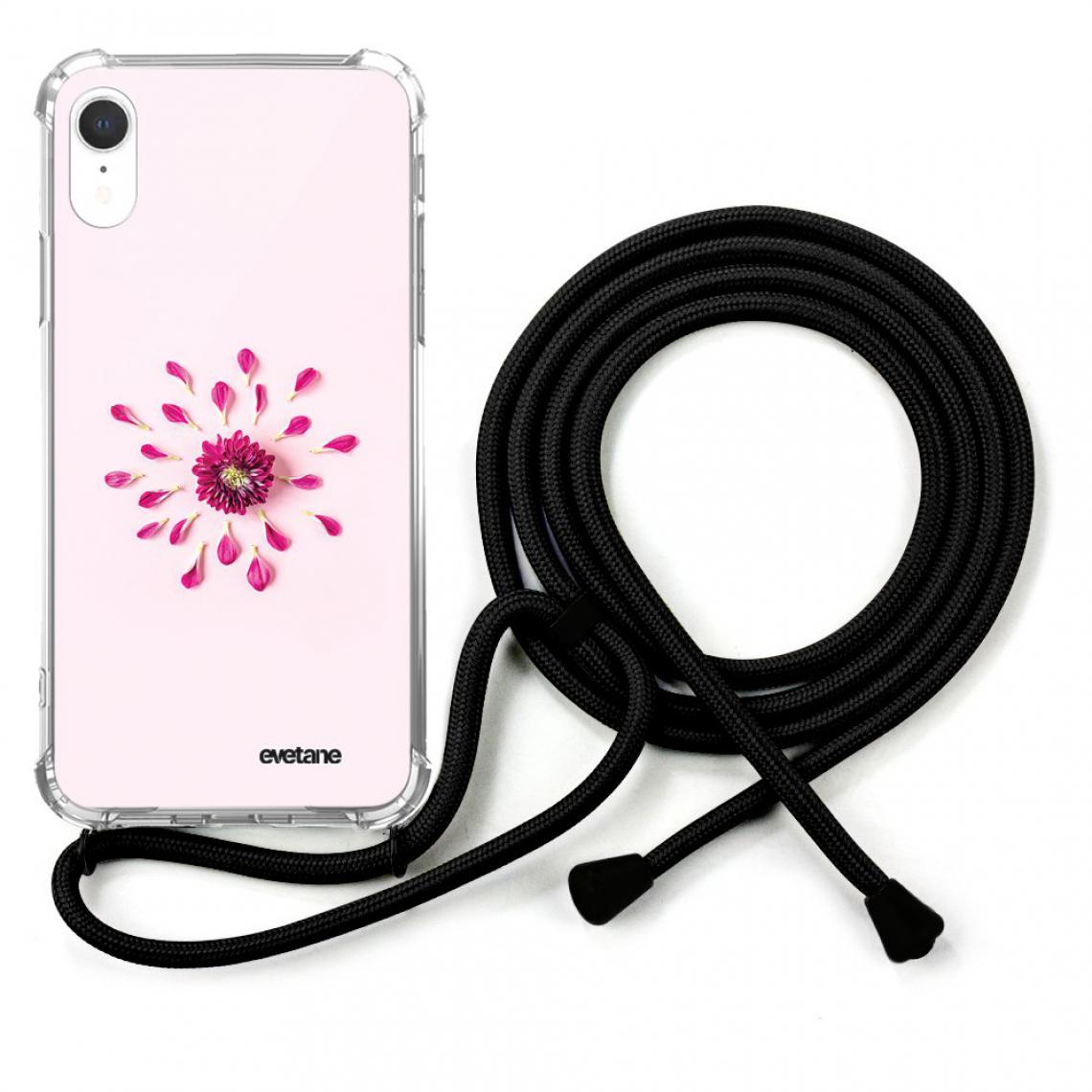 Evetane - Coque iPhone Xr coque avec cordon transparente Fleur Rose Fushia - Coque, étui smartphone