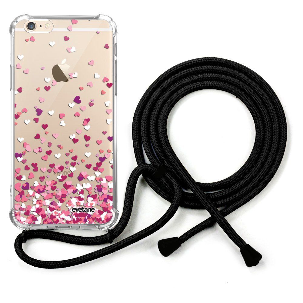 Evetane - Coque cordon iPhone 6/6S cordon noir Dessin Confettis De Coeur Evetane. - Coque, étui smartphone