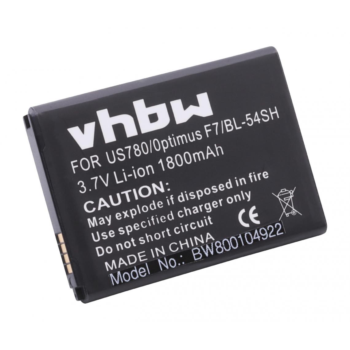 Vhbw - vhbw Batterie compatible avec LG Optimus F7, LTE 3, LTE III, L8 smartphone (1800mAh, 3,7V, Li-ion) - Batterie téléphone