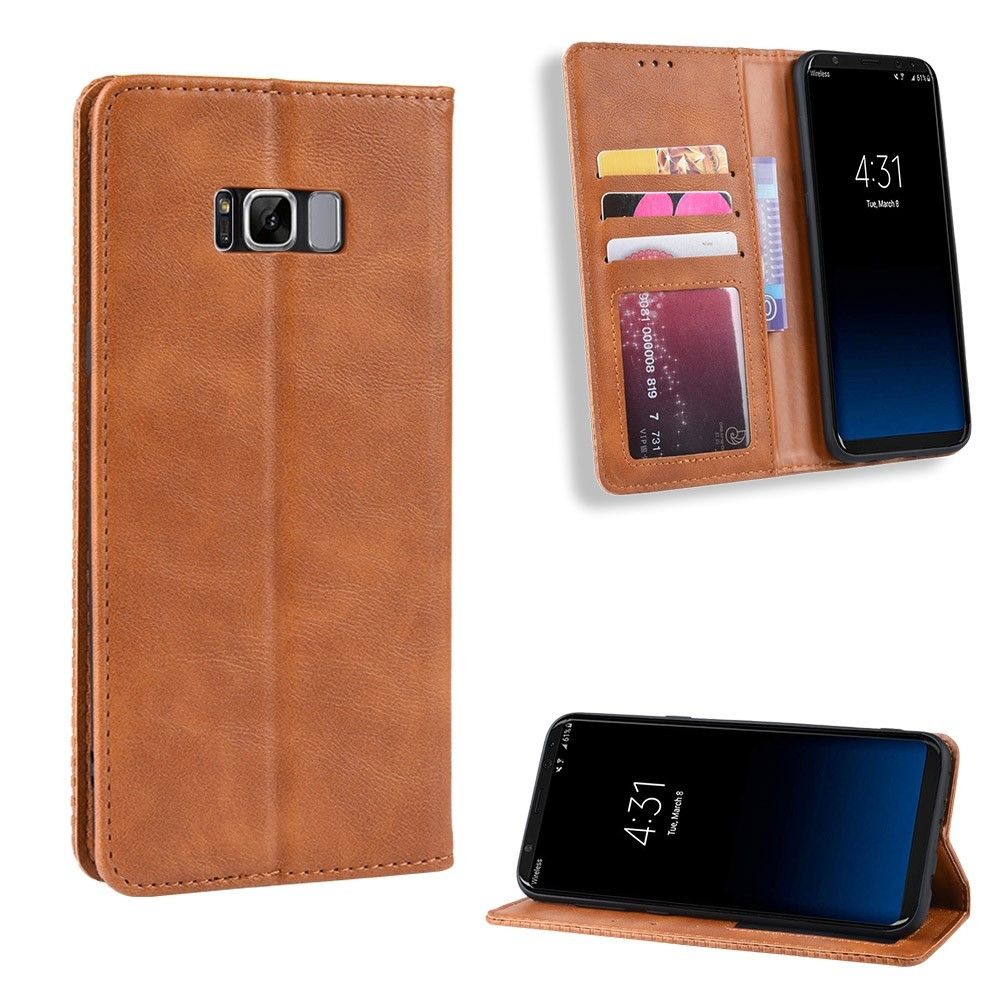 marque generique - Etui en PU millésime auto-absorbé marron avec support pour votre Samsung Galaxy S8 - Coque, étui smartphone