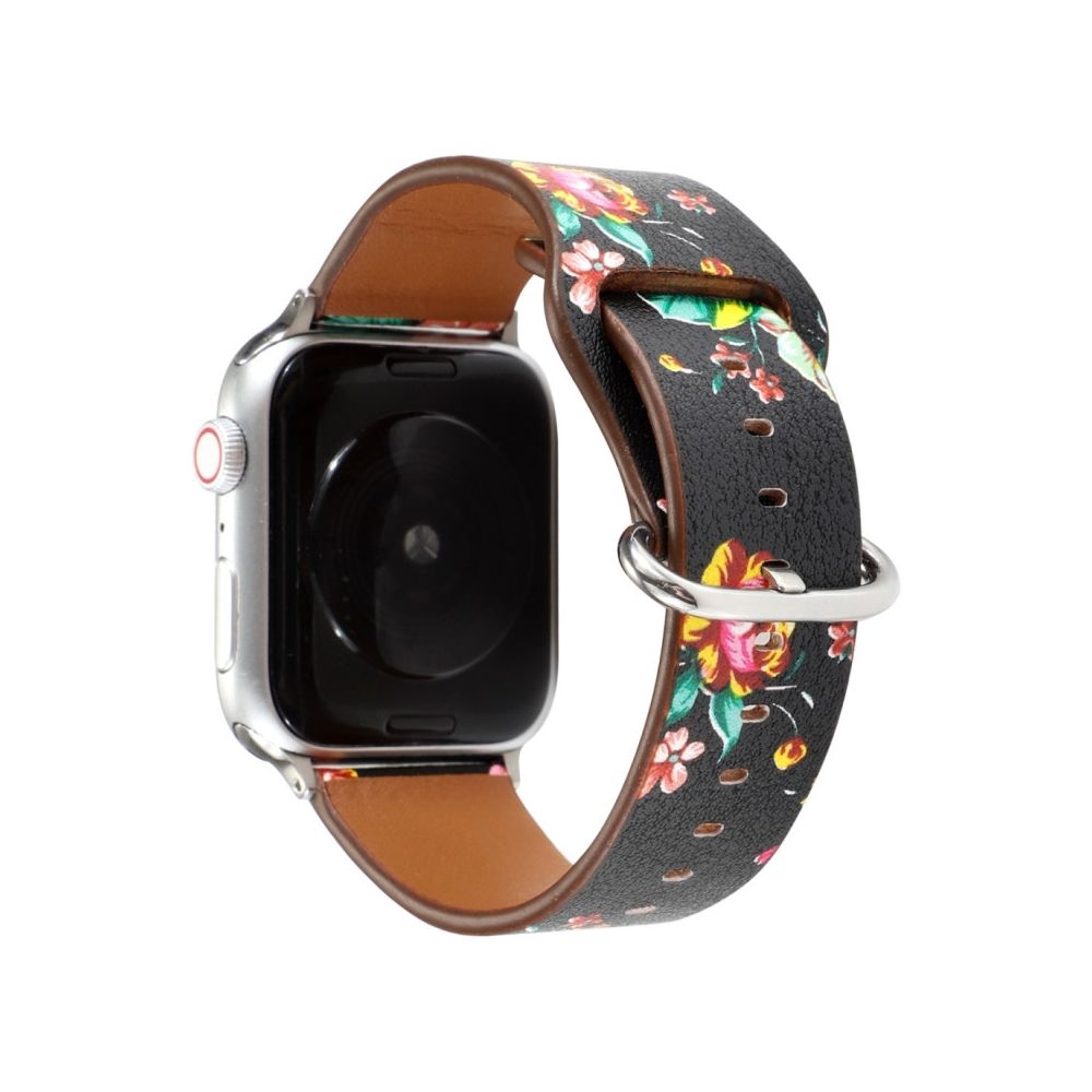 Wewoo - Pour Apple Watch Series 5 & 4 44 mm / 3 & 2 & 1 42 mm Bracelet de montre à floral noir rouge - Accessoires Apple Watch