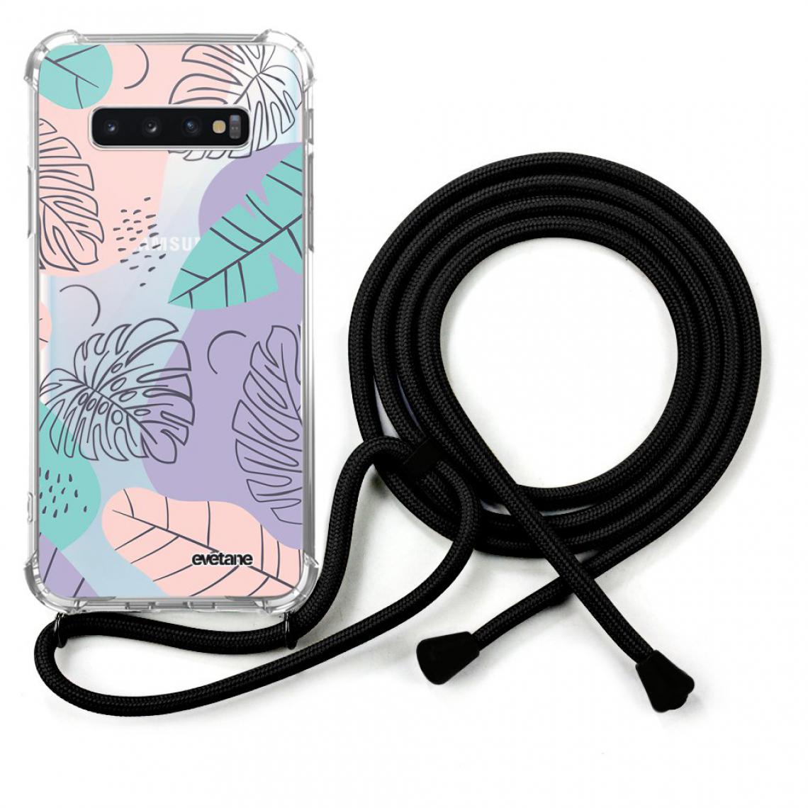 Evetane - Coque Samsung Galaxy S10 coque avec cordon transparente Feuilles Pastels - Coque, étui smartphone