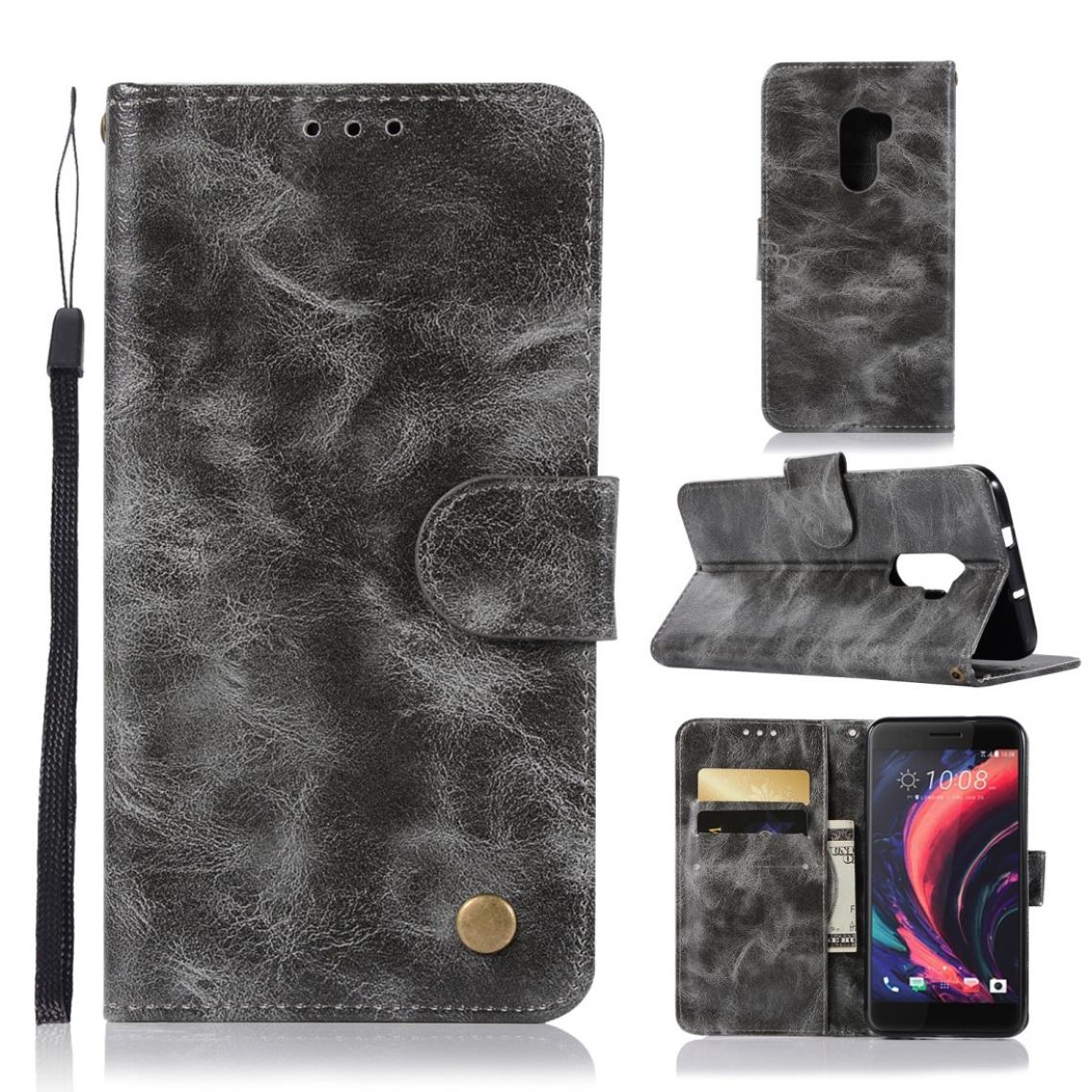 Wewoo - Housse Coque Pour HTC X10 Rétro boucle de cuivre Crazy Horse Horizontal Flip en cuir avec support et fentes cartes et portefeuille et lanière Gris - Coque, étui smartphone