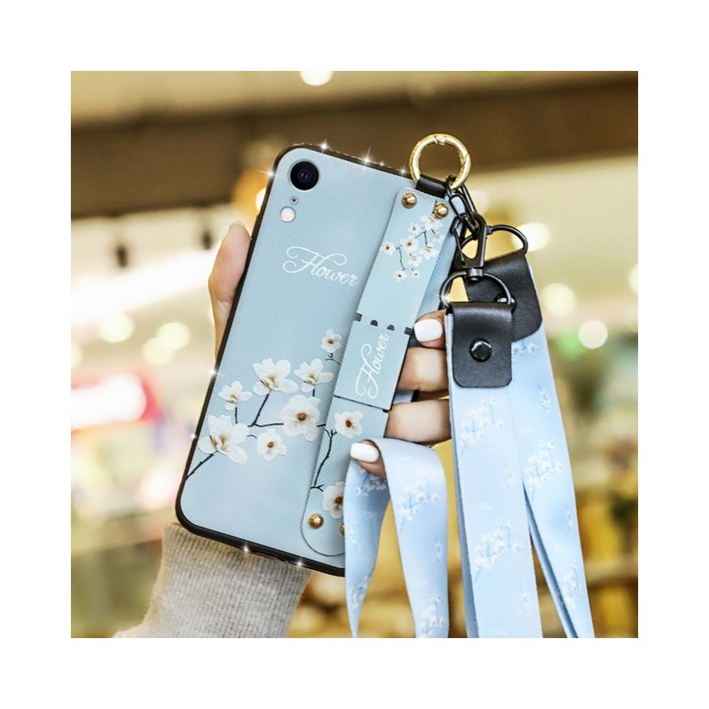 Wewoo - Coque en TPU + Texture tissu peint antichoc coloré pour iPhone XR, avec bracelet, support et lanière (bleu) - Coque, étui smartphone