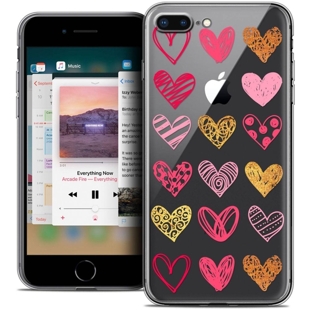 Caseink - Coque Housse Etui Apple iPhone 7 Plus (5.5 ) [Crystal Gel HD Collection Sweetie Design Doodling Hearts - Souple - Ultra Fin - Imprimé en France] - Coque, étui smartphone