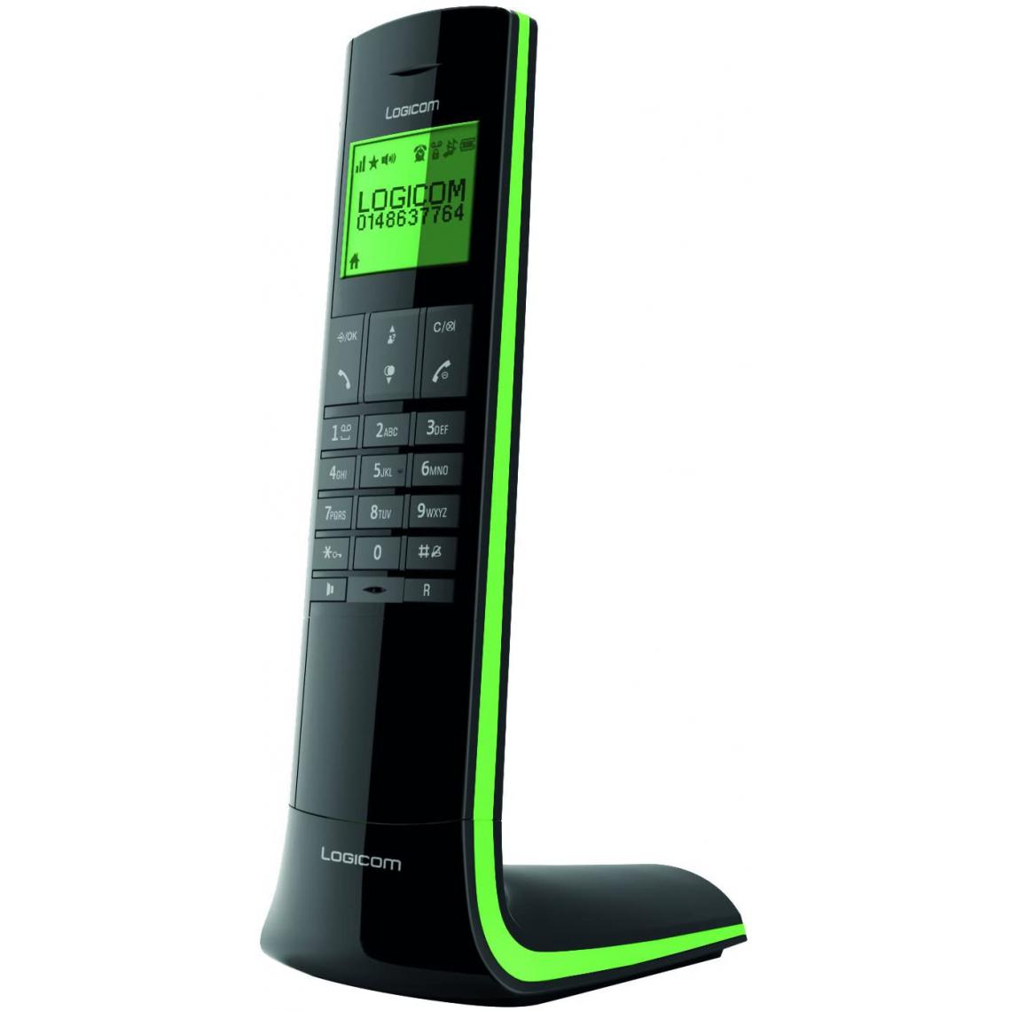 Logicom - telephone fixe sans Fil sans répondeur noir vert - Téléphone fixe filaire