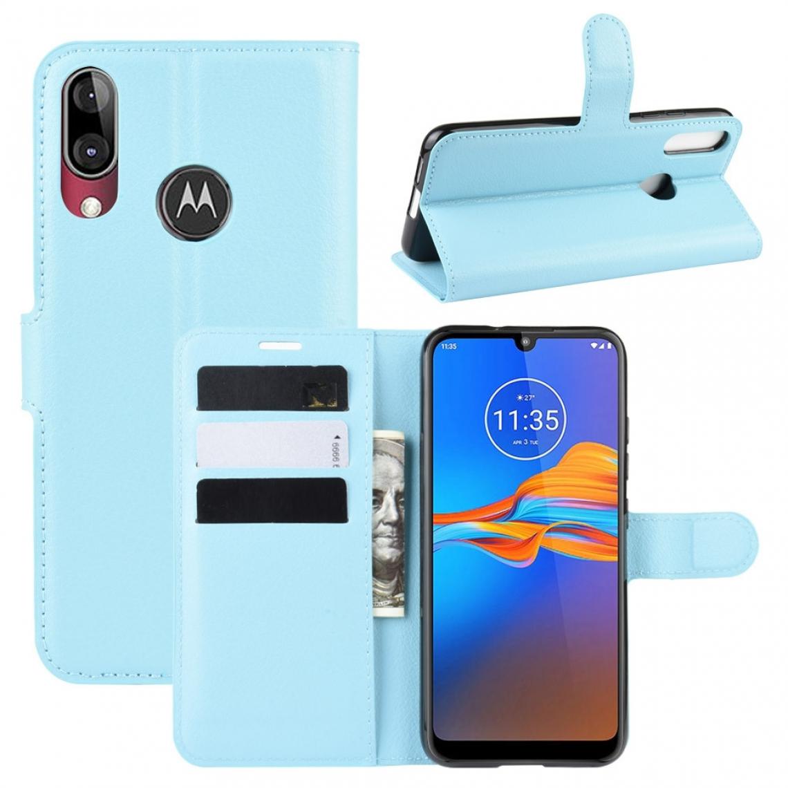 Wewoo - Housse Coque Pour MOTO E6 Plus Etui à rabat horizontal en cuir texturé avec fente portefeuille et porte-cartes Bleu - Coque, étui smartphone