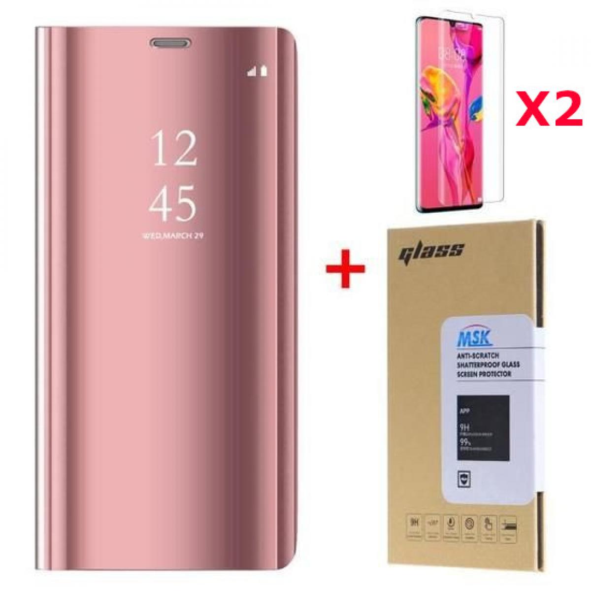 Little Boutik - Coque Folio Rabat Miroir Rose + 2 Verres Trempes Pour Samsung A42 5G Little Boutik® - Coque, étui smartphone