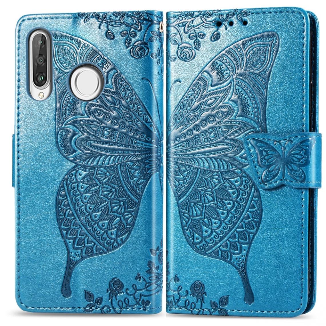 Wewoo - Housse Étui Coque en cuir à rabat horizontal Butterfly Love Flowers pour Huawei P30 Lite / Nova 4eavec porte-cartes et porte-cartesainsi que porte-monnaie et lanière bleu - Coque, étui smartphone