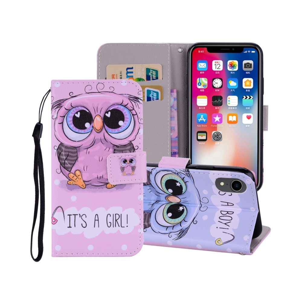 Wewoo - Étui en cuir à rabat horizontal avec motif coloré et motif de hibou pour iPhone XR, avec porte-cartes et porte-cartes, ainsi que portefeuille et lanière - Coque, étui smartphone