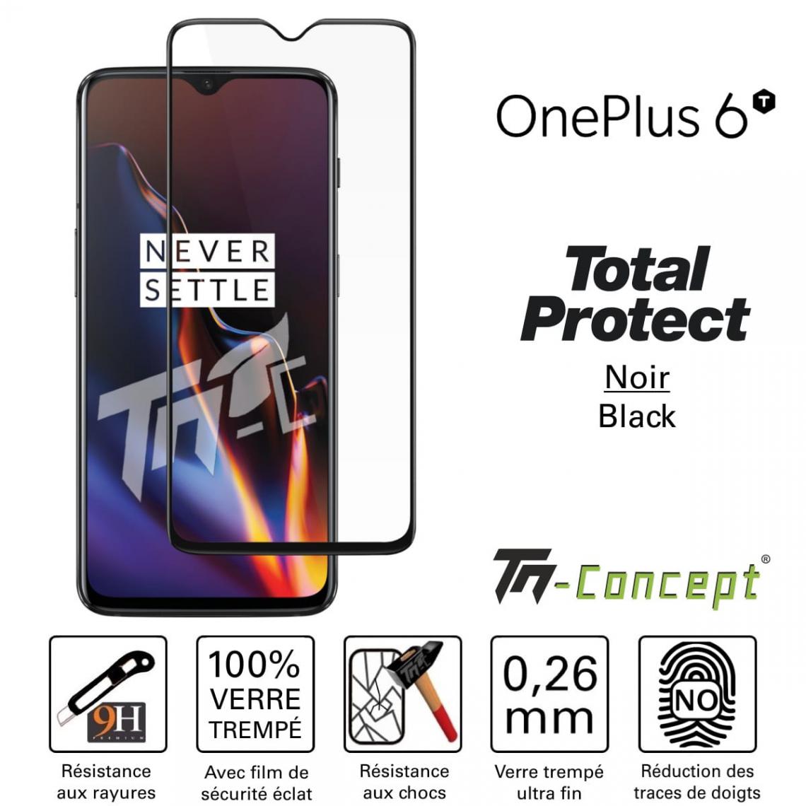 Tm Concept - Verre trempé intégral - OnePlus 6T - Noir - TM Concept® - Protection écran smartphone