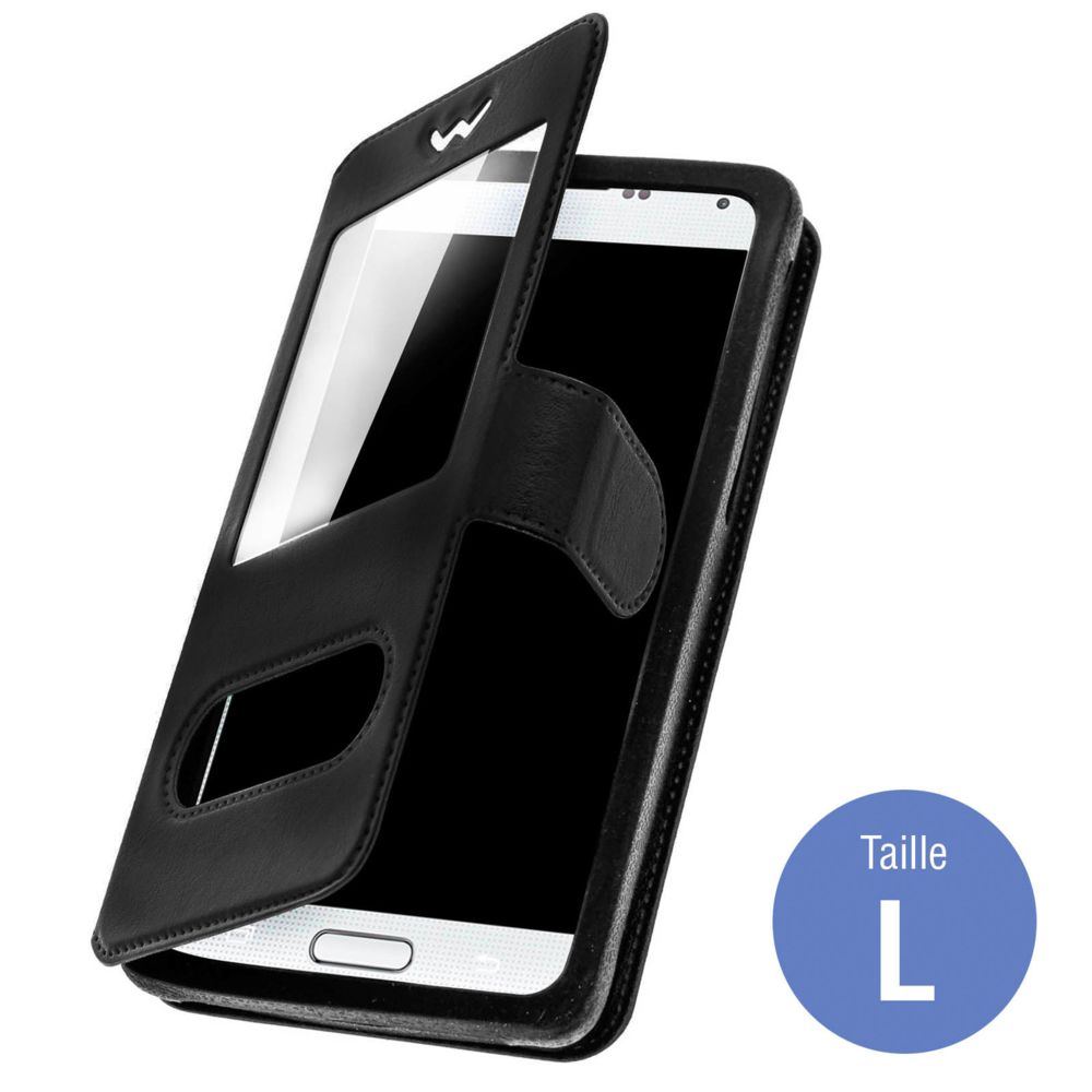 Avizar - Étui Smartphones : Longueur entre 133 mm et 138 mm et double fenêtre - Noir - Coque, étui smartphone