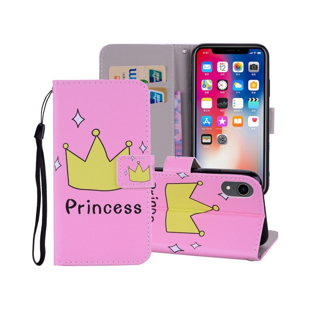 Wewoo - Housse en cuir à rabat horizontal pour dessin coloré avec motif de couronne pour iPhone XR, avec porte-carte et emplacements pour cartes - Coque, étui smartphone