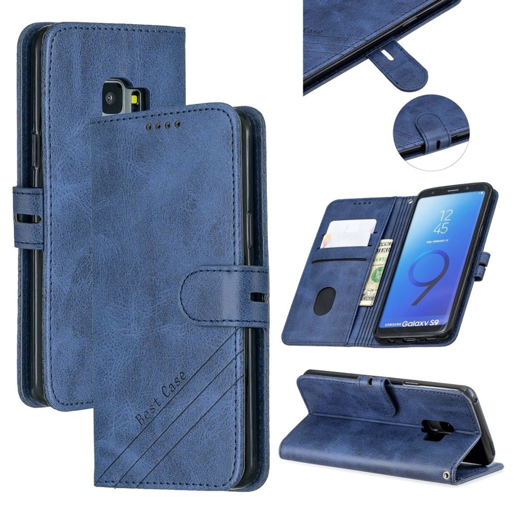 Wewoo - Coque Pour Galaxy S9 Couleur assortie Texture givrée Flip horizontal Housse en cuir PU avec support et fentes cartes et lanière bleu - Coque, étui smartphone