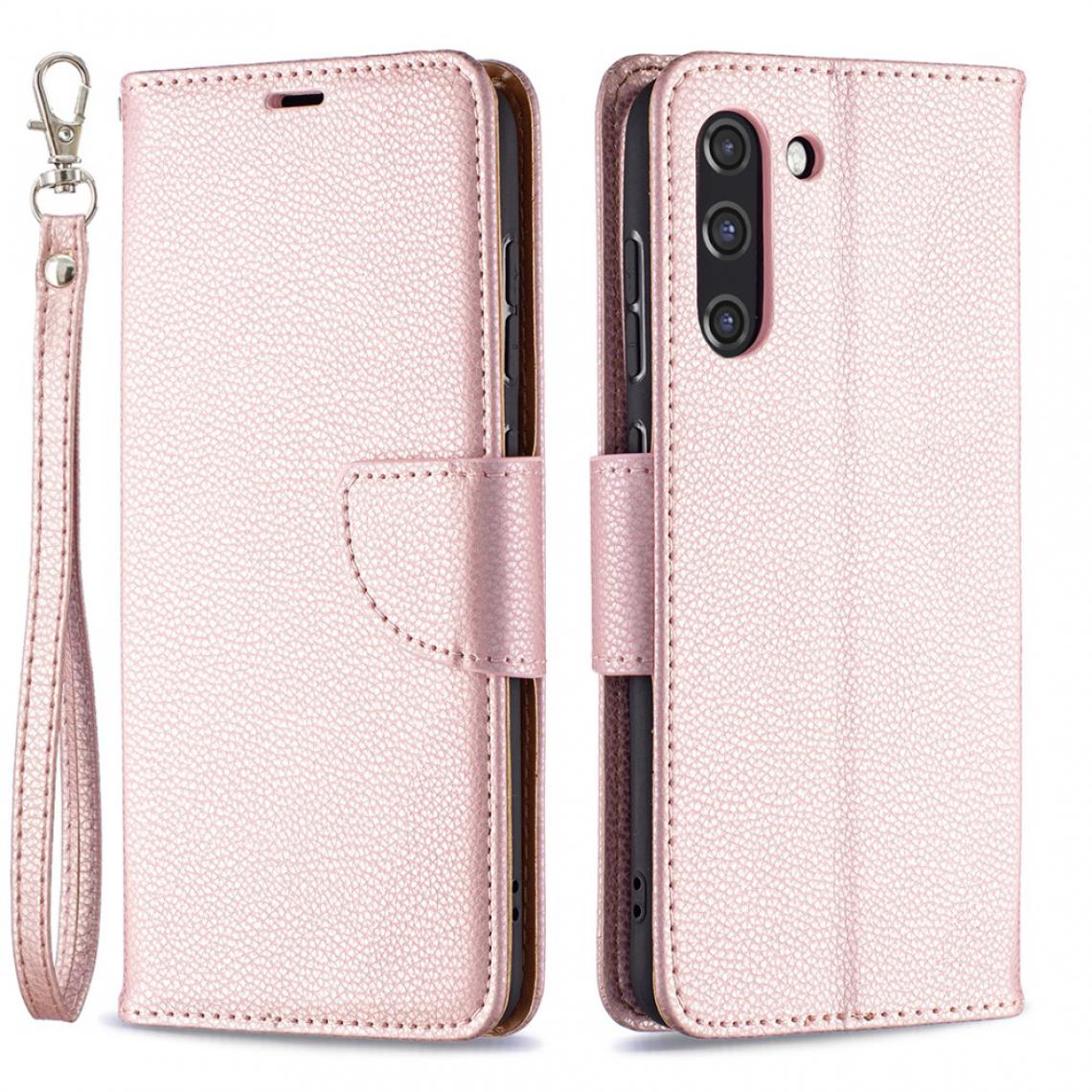 Other - Etui en PU Peau de Litchi avec support or rose pour votre Samsung Galaxy S21 FE/S21 Lite - Coque, étui smartphone