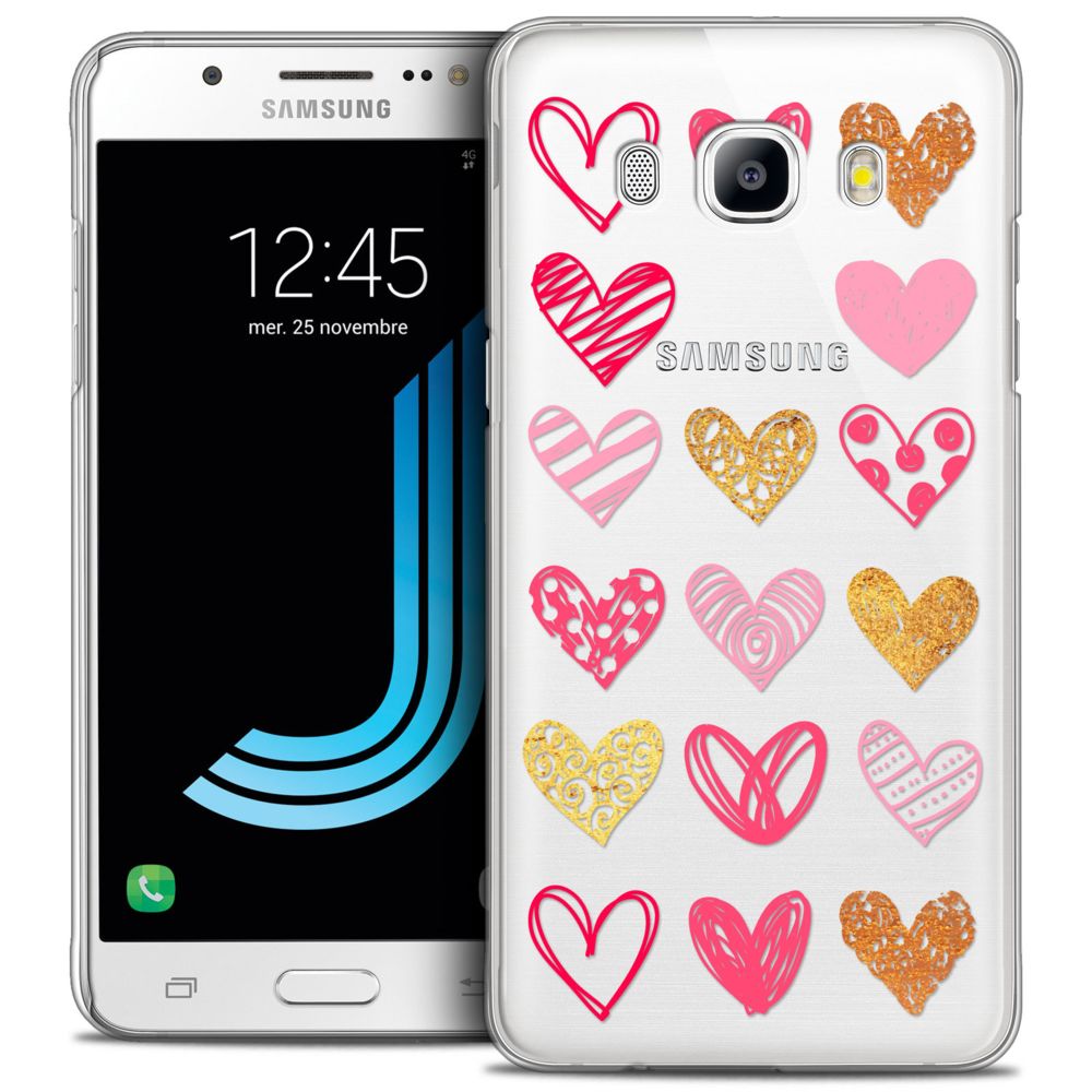 Caseink - Coque Housse Etui Samsung Galaxy J5 2016 (J510) [Crystal HD Collection Sweetie Design Doodling Hearts - Rigide - Ultra Fin - Imprimé en France] - Coque, étui smartphone